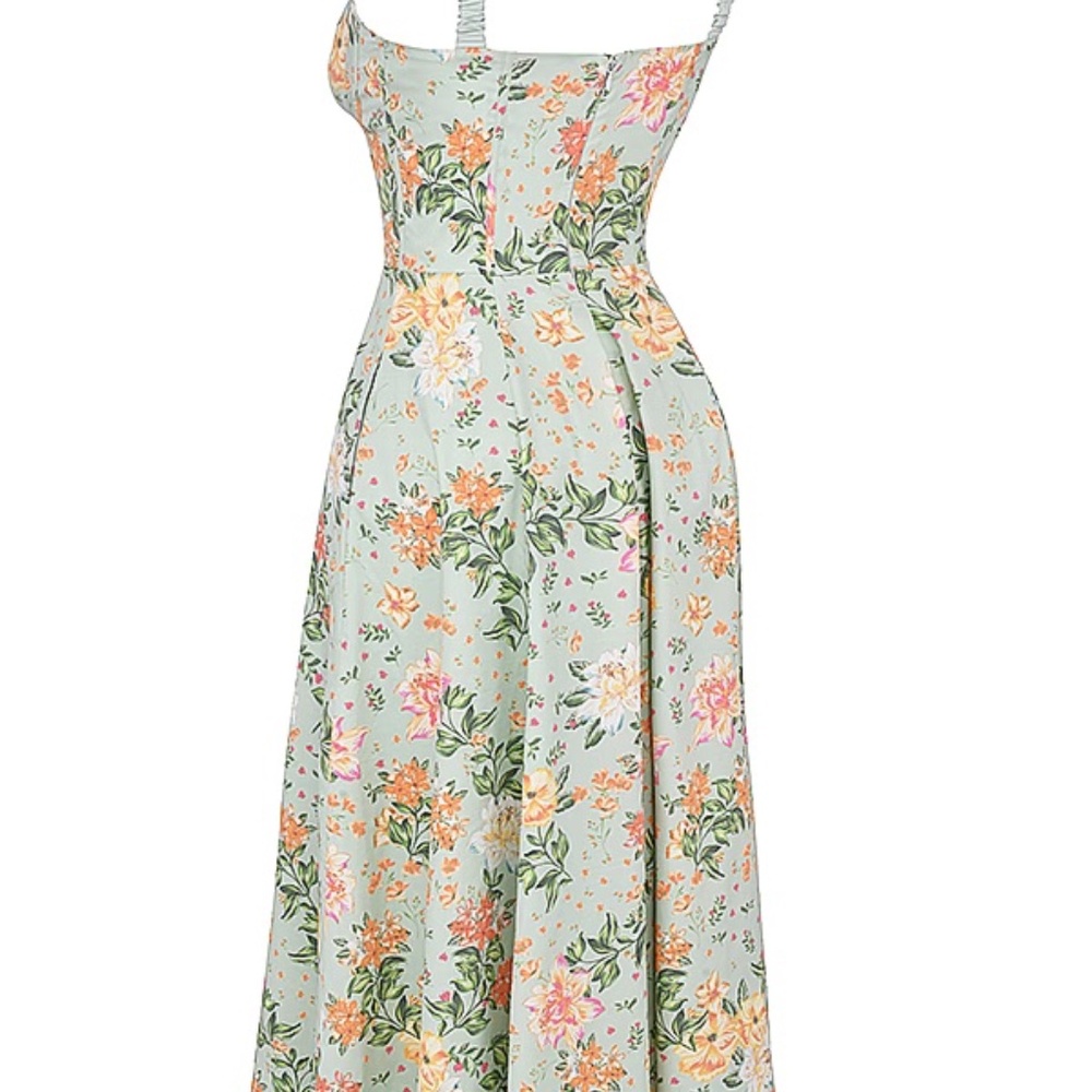 HOUSE OF CB SABRINA Midi Dress - LIGHT JADE PRINT BUSTIER SUNDRESS -PLUS CUP - Picture 2 of 7